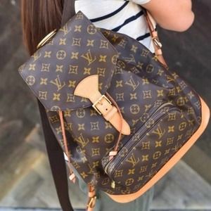 Auth Louis Vuitton LV Backpack Bag Montsouris MM Brown Monogram Pink Custom  Logo